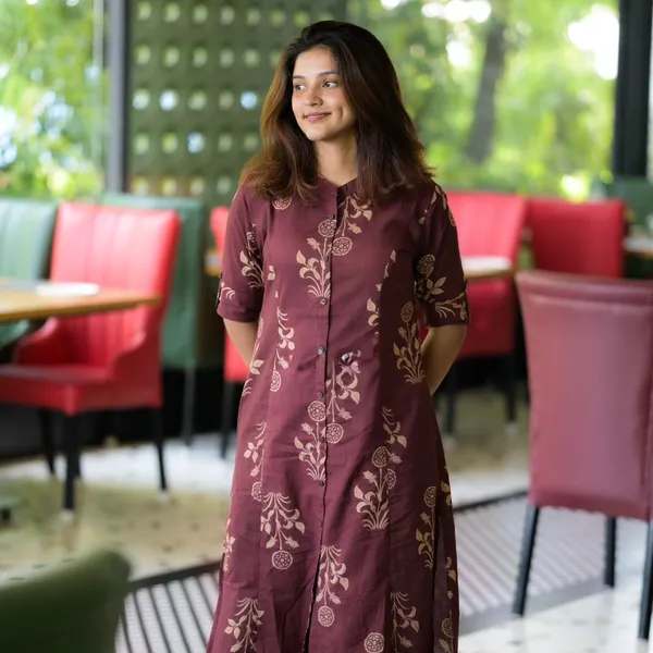 Maroon_Pure_cotton_Kurti_and_Pant_Co-ord_Set_For_Women