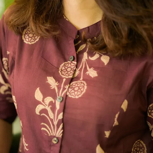 Maroon_Pure_cotton_Kurti_and_Pant_Co-ord_Set_For_Women