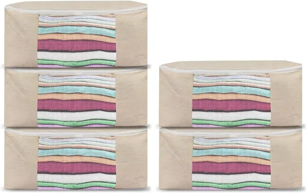 Pack_of_5_Cotton_Canvas_Storage_Bag_-_Saree_Covers_with_Zip_(PACK_OF_5-15x13x4_Inches)