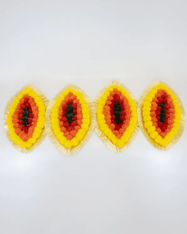Multicolor_Chaarpoi_Combo_of_4_Leaf_Shaped_Artificial_Rangoli_|14_x_9_inch|_Festive_D?cor