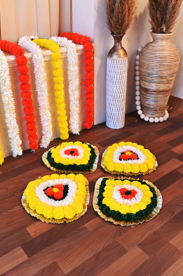 Combo_of_4_Multicolor_Vaidehi_Triangle_Shaped_Artificial_Rangoli_|11_x_11_inch|_Festive_Decor