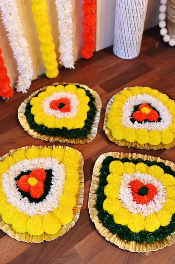 Combo_of_4_Multicolor_Vaidehi_Triangle_Shaped_Artificial_Rangoli_|11_x_11_inch|_Festive_Decor