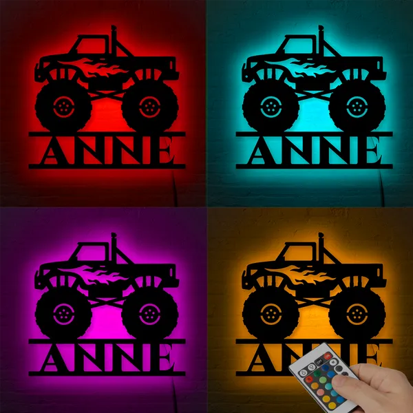 Multicolor_Monster_Car_Kids_Room_Custom_Name_Led_Sign