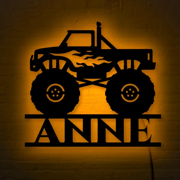 Multicolor_Monster_Car_Kids_Room_Custom_Name_Led_Sign