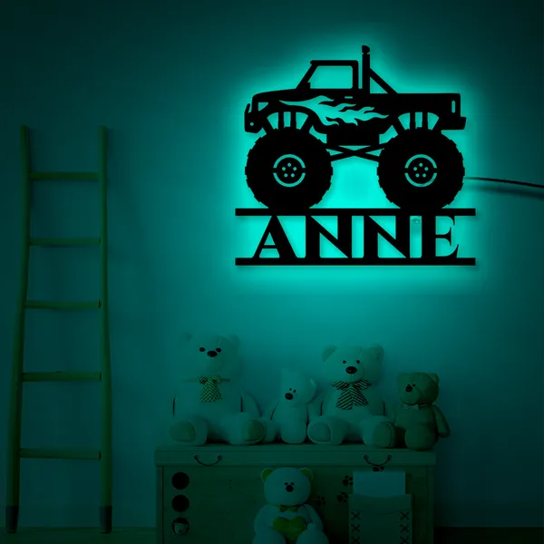 Multicolor_Monster_Car_Kids_Room_Custom_Name_Led_Sign