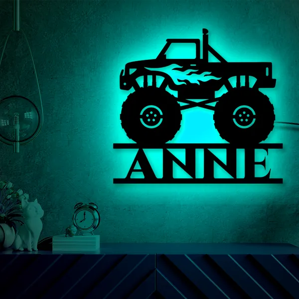 Multicolor_Monster_Car_Kids_Room_Custom_Name_Led_Sign