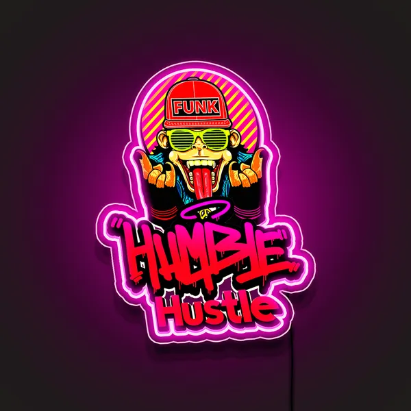 Pink_Humble_Hustle_Funny_Monkey_Uv_Art_Neon_Sign