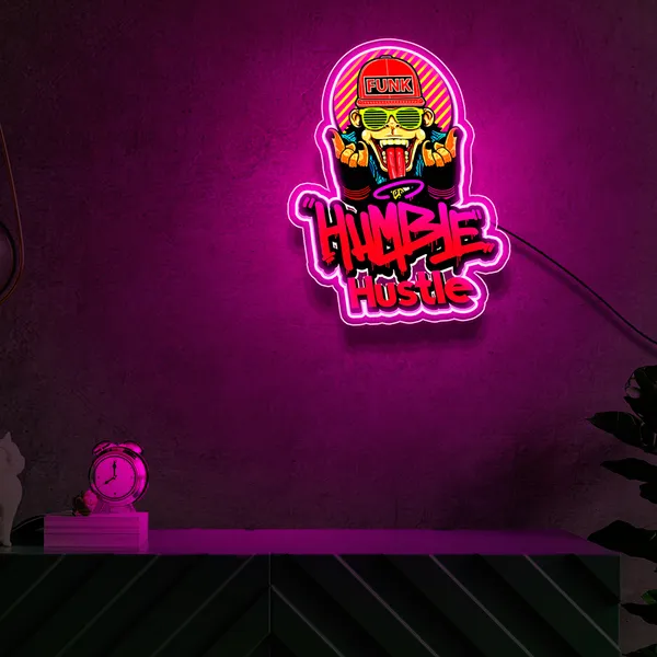 Pink_Humble_Hustle_Funny_Monkey_Uv_Art_Neon_Sign