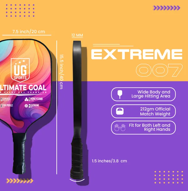 UG_Sports_|_Extreme_007_A_Pickleball_Paddles_Single_Racket|_Fiber_Glass_|12_mm_Honeycomb_Composite_Core_|_Fiber_Glass|Cushion_Comfort_Grip_Free_1_Balls_&_Cover_for_Kids_Adults_Indoor_Outdoor
