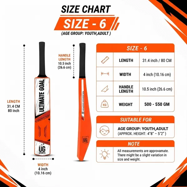 UG_Sports__Plastic_Cricket_Bat_For_Youth_-_Adult_(Orange_-_Red_,_Size_6)