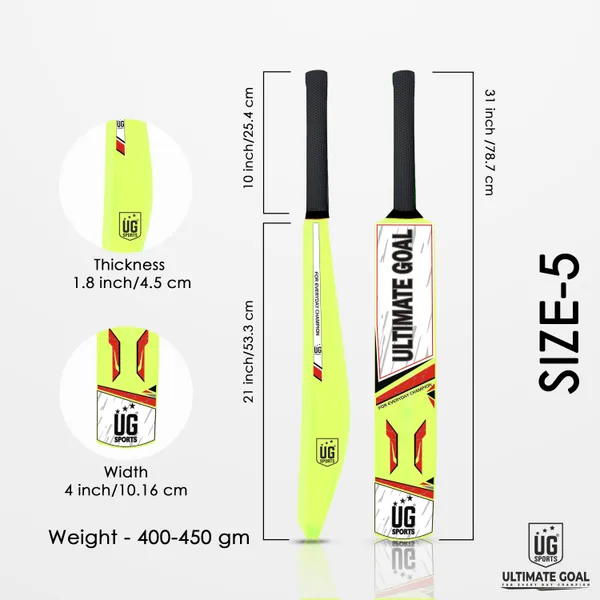 UG_Sports__Plastic_Cricket_Bat_For_Youth_-_Adult_With_Tennis_Ball_(Green,_Red_,_Size_5)