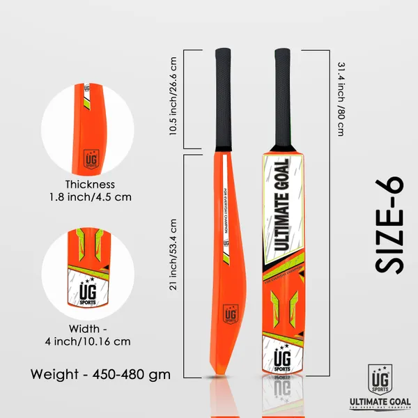 UG_Sports__Plastic_Cricket_Bat_For_Youth_-_Adult_With_Tennis_Ball_(Orange,_Green_,_Size_6)