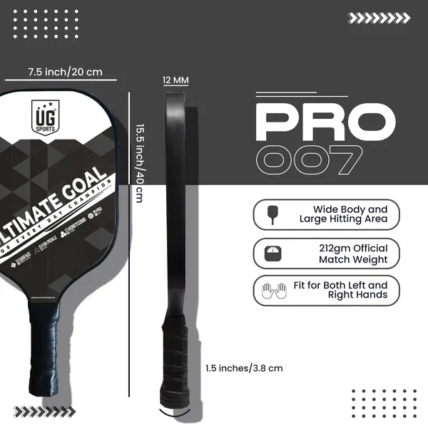 UG_Sports_|_Pro_007_Pickleball_Paddles_Single_Racket_|Fiber_Glass_|_12_mm_Honeycomb_Composite_Core_|_Fiber_Glass_|_Cushion_Comfort_Grip_Free_1_Balls_&_Cover_for_Kids_Adults_Indoor_Outdoor