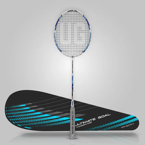 White_&_Blue_Premium_Thunder_99_Aluminium_&_Graphite_Badminton_Racket_With_Full_Racket_Cover_For_Intermediate_Players