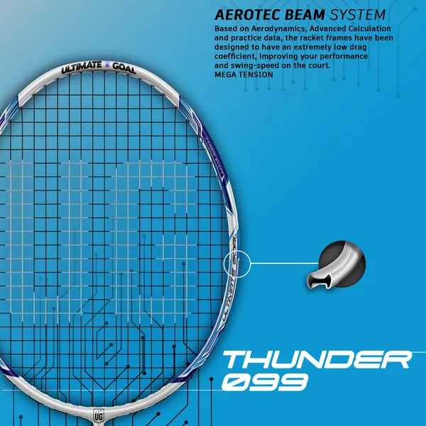 White_&_Blue_Premium_Thunder_99_Aluminium_&_Graphite_Badminton_Racket_With_Full_Racket_Cover_For_Intermediate_Players