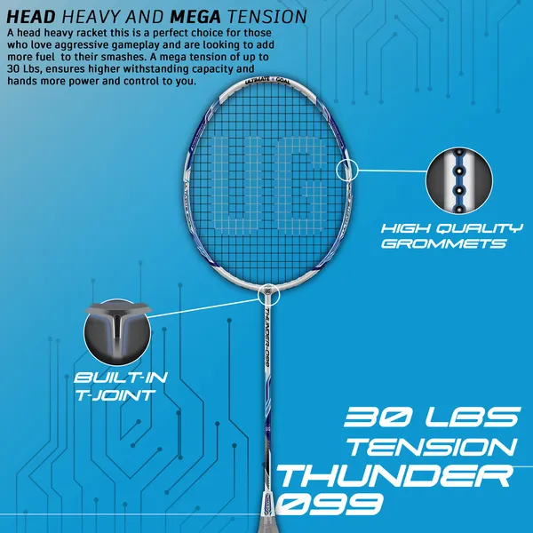White_&_Blue_Premium_Thunder_99_Aluminium_&_Graphite_Badminton_Racket_With_Full_Racket_Cover_For_Intermediate_Players