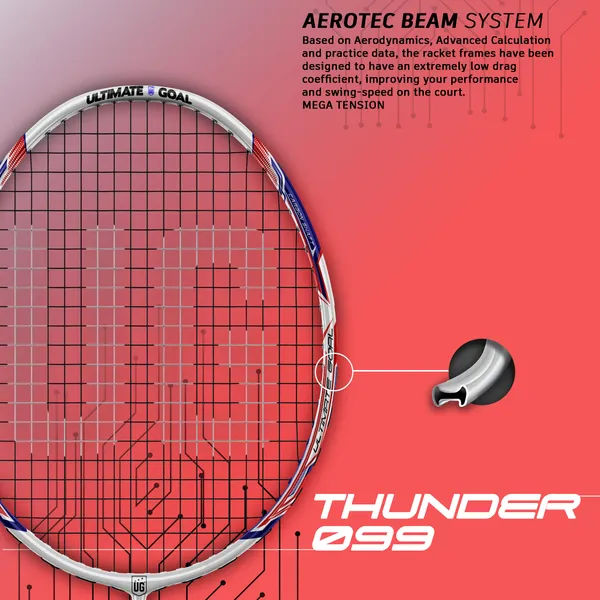 White_&_Red_Premium_Thunder_99_Aluminium_&_Graphite_Badminton_Racket_With_Full_Racket_Cover_For_Intermediate_Players