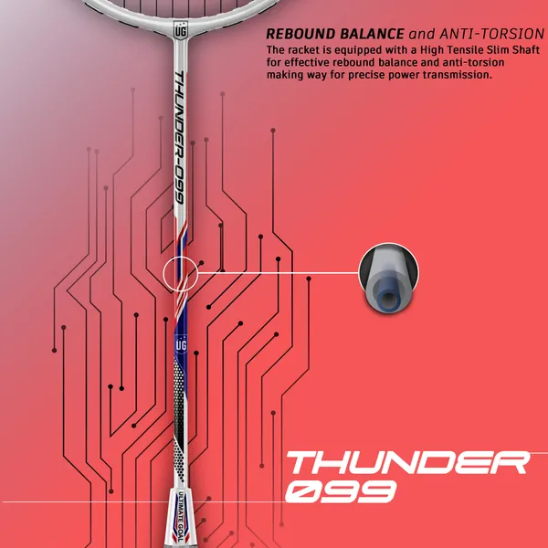 White_&_Red_Premium_Thunder_99_Aluminium_&_Graphite_Badminton_Racket_With_Full_Racket_Cover_For_Intermediate_Players