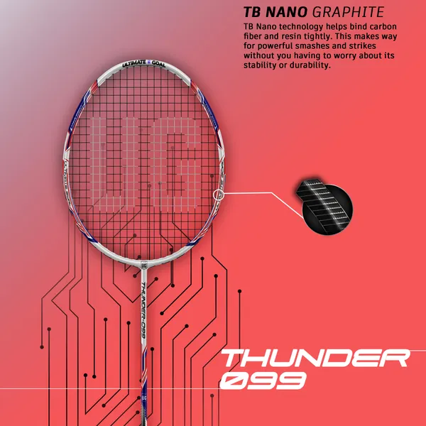 White_&_Red_Premium_Thunder_99_Aluminium_&_Graphite_Badminton_Racket_With_Full_Racket_Cover_For_Intermediate_Players