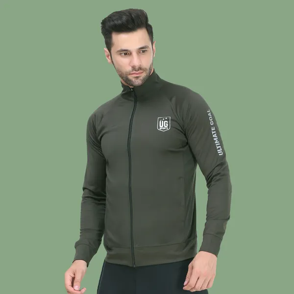 Army_Green_Polyester_High_Neck_Lightweight_Full_Sleeve_Jacket_With_Zipper_Pocket_For_Men