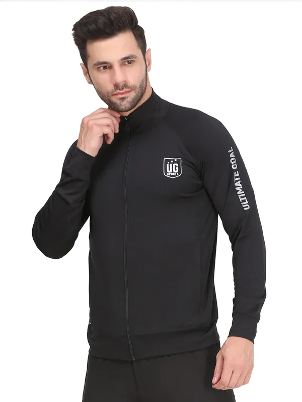 Black_Polyester_High_Neck_Lightweight_Full_Sleeve_Jacket_With_Zipper_Pocket_For_Men