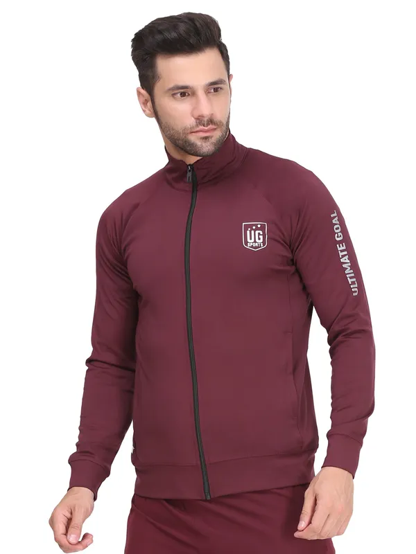 Maroon_Polyester_High_Neck_Lightweight_Full_Sleeve_Jacket_With_Zipper_Pocket_For_Men