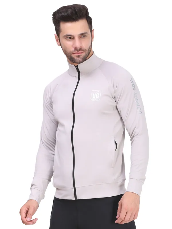 White_Polyester_High_Neck_Lightweight_Full_Sleeve_Jacket_With_Zipper_Pocket_For_Men