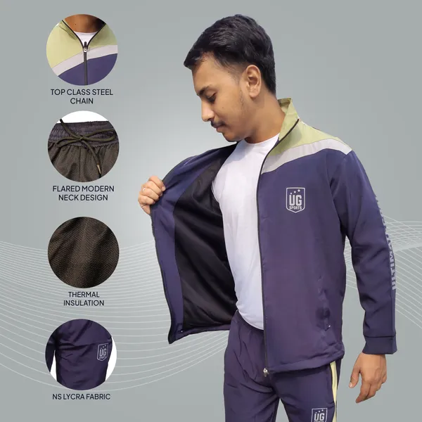 UG_Sports_NS_lycra_Colour_Block_|Winter_Wear_|Moisture_Wicking_Track_Suit_for_Men_&_Women_|Full_Zipper_&_Side_Pocket_Joggers_Set_For_Unisex_|Track_Suit_for_Sports,_Cycling,_Gym_(Grey-Green,_44)