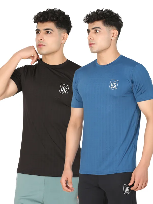 Black_&_Blue_Lycra_Slim_Fit_Half_Sleeve_Gym_Wear_T-Shirts_For_Men-_Combo_Of_2
