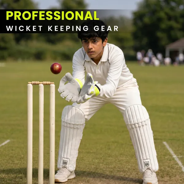 UG_Sports_Club_White_Cricket_Wicket_Keeping_Leg_Guard_Pads_for_Youth_|_Adjustable_Straps_|_Lightweight_High-Density_Foam_Protection_|_Comfortable_Fit__&_Professional_Wicket_Keepers