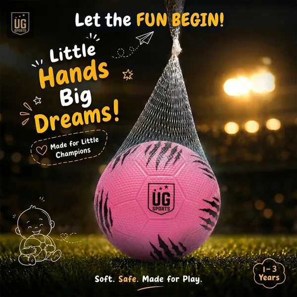 UG_Sports_Mini_Football_for_Kids,_Soft_&_Lightweight_Silicone_Toy_Ball,_Safe_for_Indoor_Outdoor_Play_Water-Resistant_2_-_4_years_Age_(Size_-_1,_Pink)