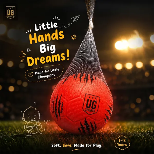 UG_Sports_Mini_Football_for_Kids,_Soft_&_Lightweight_Silicone_Toy_Ball,_Safe_for_Indoor_Outdoor_Play_Water-Resistant_2_-_4_years_Age_(Size_-_1,_Red)