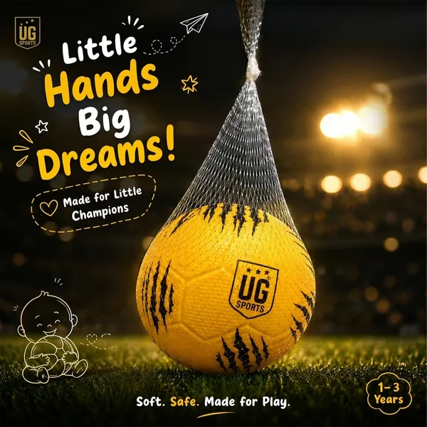 UG_Sports_Mini_Football_for_Kids,_Soft_&_Lightweight_Silicone_Toy_Ball,_Safe_for_Indoor_Outdoor_Play_Water-Resistant_2_-_4_years_Age_(Size_-_1,_Yellow)