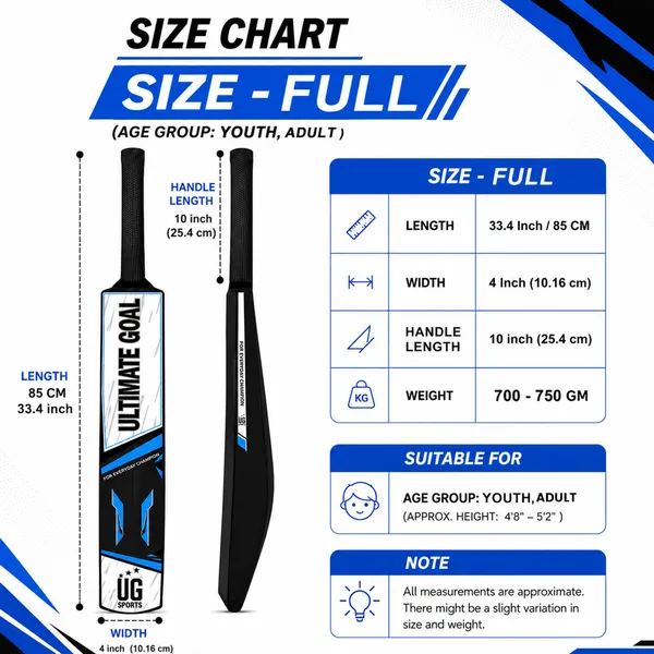 UG_Sports_Plastic_Cricket_Bat_Black_(Full_Size)_–_34-Inch_Lightweight_Fiber-Infused_Hard_Plastic_Bat_with_Anti-Slip_Pro_Grip_|_Ideal_for_Age_14+_Years_&_Soft_Tennis_Ball_Cricket_(Blue_Sticker)