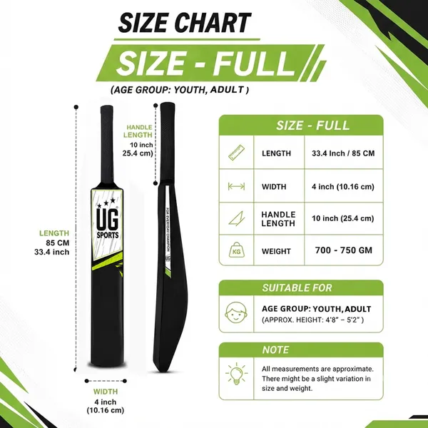 UG_Sports_Plastic_Cricket_Bat_Black_(Full_Size)_–_34-Inch_Lightweight_Fiber-Infused_Hard_Plastic_Bat_with_Anti-Slip_Pro_Grip_|_Ideal_for_Age_14+_Years_&_Soft_Tennis_Ball_Cricket_(Green_Sticker)
