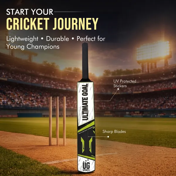 UG_Sports_Plastic_Cricket_Bat_Black_(Full_Size)_–_34-Inch_Lightweight_Fiber-Infused_Hard_Plastic_Bat_with_Anti-Slip_Pro_Grip_|_Ideal_for_Age_14+_Years_&_Soft_Tennis_Ball_Cricket_(Green_Sticker)