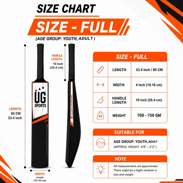 UG_Sports_Plastic_Cricket_Bat_Black_(Full_Size)_–_34-Inch_Lightweight_Fiber-Infused_Hard_Plastic_Bat_with_Anti-Slip_Pro_Grip_|_Ideal_for_Age_14+_Years_&_Soft_Tennis_Ball_Cricket_(Orange_Sticker)