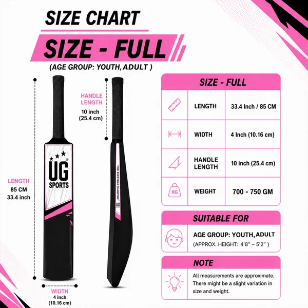 UG_Sports_Plastic_Cricket_Bat_Black_(Full_Size)_–_34-Inch_Lightweight_Fiber-Infused_Hard_Plastic_Bat_with_Anti-Slip_Pro_Grip_|_Ideal_for_Age_14+_Years_&_Soft_Tennis_Ball_Cricket_(Pink_Sticker)