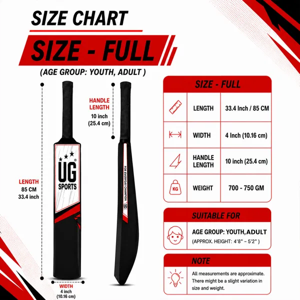 UG_Sports_Plastic_Cricket_Bat_Black_(Full_Size)_–_34-Inch_Lightweight_Fiber-Infused_Hard_Plastic_Bat_with_Anti-Slip_Pro_Grip_|_Ideal_for_Age_14+_Years_&_Soft_Tennis_Ball_Cricket_(Red_Sticker)