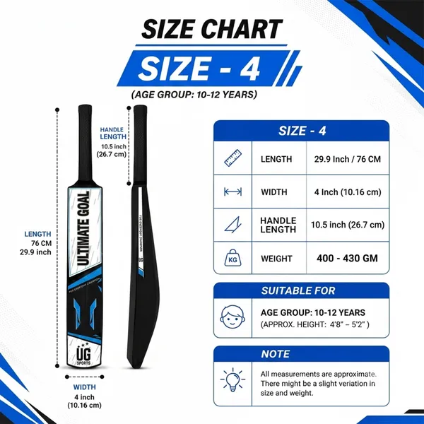 UG_Sports_Plastic_Cricket_Bat_Black_(Size_4)_–_30-Inch_Lightweight_Fiber-Infused_Hard_Plastic_Bat_with_Anti-Slip_Pro_Grip_|_Ideal_for_Age_8-9_Years_&_Soft_Tennis_Ball_Cricket_(Blue_Sticker)