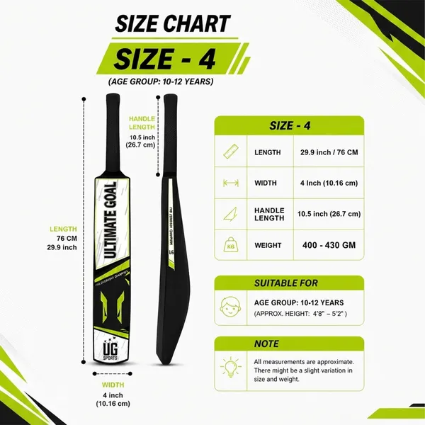 UG_Sports_Plastic_Cricket_Bat_Black_(Size_4)_–_30-Inch_Lightweight_Fiber-Infused_Hard_Plastic_Bat_with_Anti-Slip_Pro_Grip_|_Ideal_for_Age_8-9_Years_&_Soft_Tennis_Ball_Cricket_(Green_Sticker)