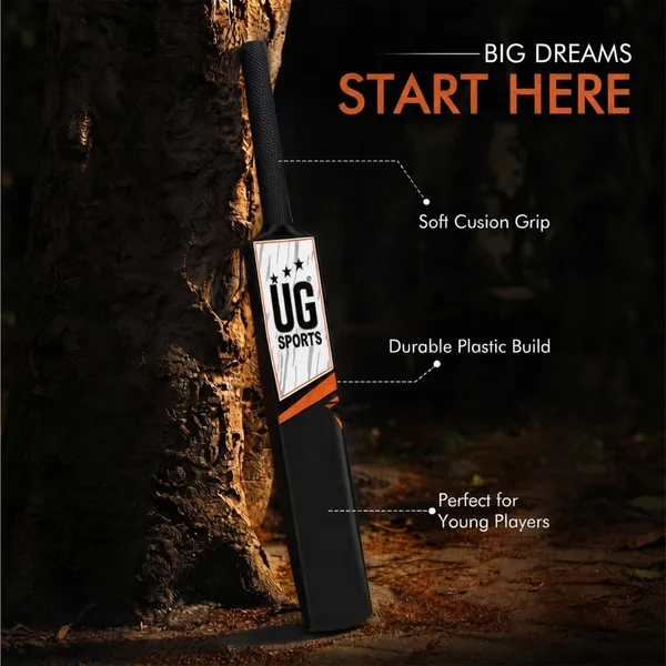 UG_Sports_Plastic_Cricket_Bat_Black_(Size_4)_–_30-Inch_Lightweight_Fiber-Infused_Hard_Plastic_Bat_with_Anti-Slip_Pro_Grip_|_Ideal_for_Age_8-9_Years_&_Soft_Tennis_Ball_Cricket_(Orange_Sticker)