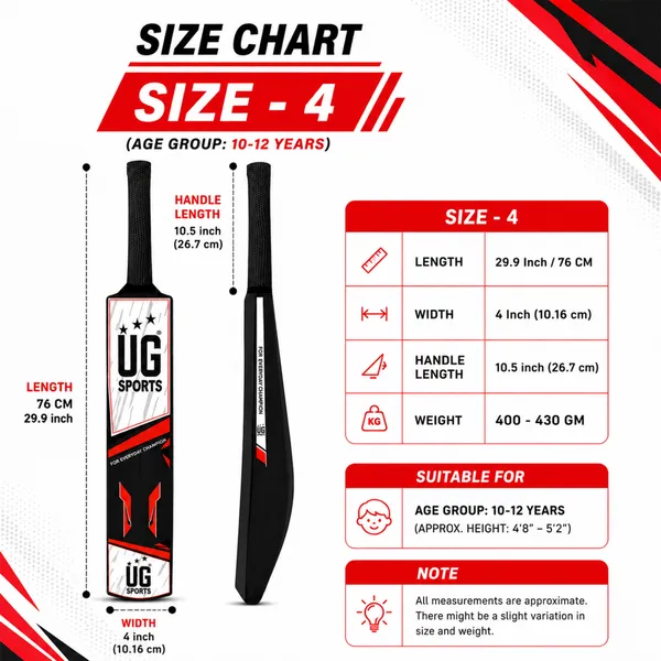 UG_Sports_Plastic_Cricket_Bat_Black_(Size_4)_–_30-Inch_Lightweight_Fiber-Infused_Hard_Plastic_Bat_with_Anti-Slip_Pro_Grip_|_Ideal_for_Age_8-9_Years_&_Soft_Tennis_Ball_Cricket_(Red_Sticker)