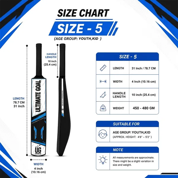 UG_Sports_Plastic_Cricket_Bat_Black_(Size_5)_–_31-Inch_Lightweight_Fiber-Infused_Hard_Plastic_Bat_with_Anti-Slip_Pro_Grip_|_Ideal_for_Age_9-10_Years_&_Soft_Tennis_Ball_Cricket_(Blue_Sticker)