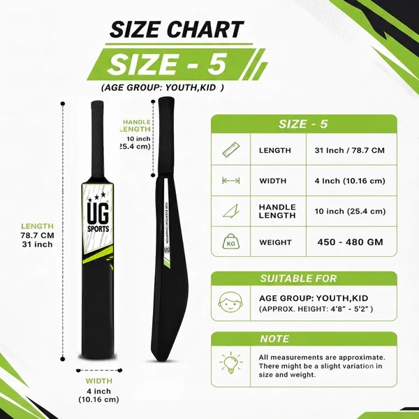 UG_Sports_Plastic_Cricket_Bat_Black_(Size_5)_–_31-Inch_Lightweight_Fiber-Infused_Hard_Plastic_Bat_with_Anti-Slip_Pro_Grip_|_Ideal_for_Age_9-10_Years_&_Soft_Tennis_Ball_Cricket_(Green_Sticker)