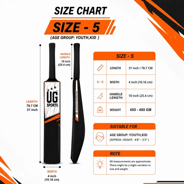 UG_Sports_Plastic_Cricket_Bat_Black_(Size_5)_–_31-Inch_Lightweight_Fiber-Infused_Hard_Plastic_Bat_with_Anti-Slip_Pro_Grip_|_Ideal_for_Age_9-10_Years_&_Soft_Tennis_Ball_Cricket_(Orange_Sticker)