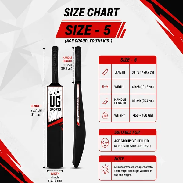 UG_Sports_Plastic_Cricket_Bat_Black_(Size_5)_–_31-Inch_Lightweight_Fiber-Infused_Hard_Plastic_Bat_with_Anti-Slip_Pro_Grip_|_Ideal_for_Age_9-10_Years_&_Soft_Tennis_Ball_Cricket_(Red_Sticker)