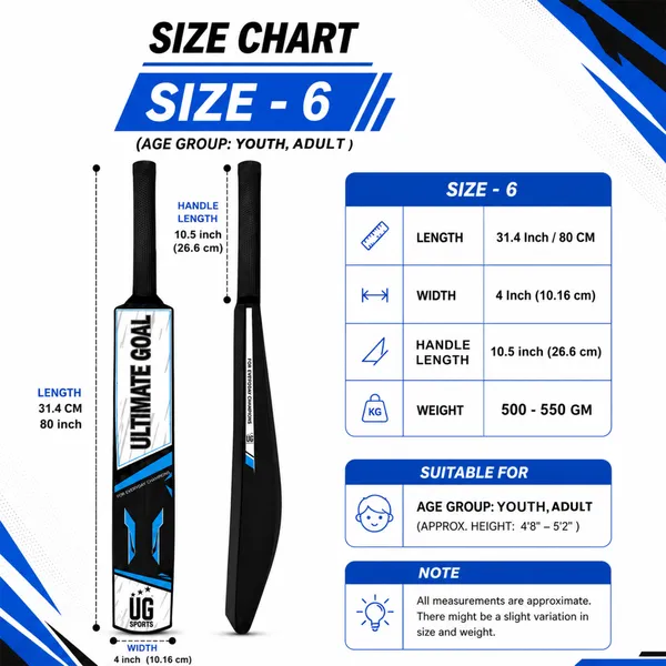UG_Sports_Plastic_Cricket_Bat_Black_(Size_6)_–_32-Inch_Lightweight_Fiber-Infused_Hard_Plastic_Bat_with_Anti-Slip_Pro_Grip_|_Ideal_for_Age_10-12_Years_&_Soft_Tennis_Ball_Cricket_(Blue_Sticker)