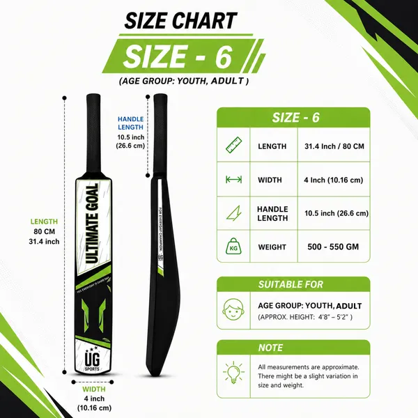 UG_Sports_Plastic_Cricket_Bat_Black_(Size_6)_–_32-Inch_Lightweight_Fiber-Infused_Hard_Plastic_Bat_with_Anti-Slip_Pro_Grip_|_Ideal_for_Age_10-12_Years_&_Soft_Tennis_Ball_Cricket_(Green_Sticker)