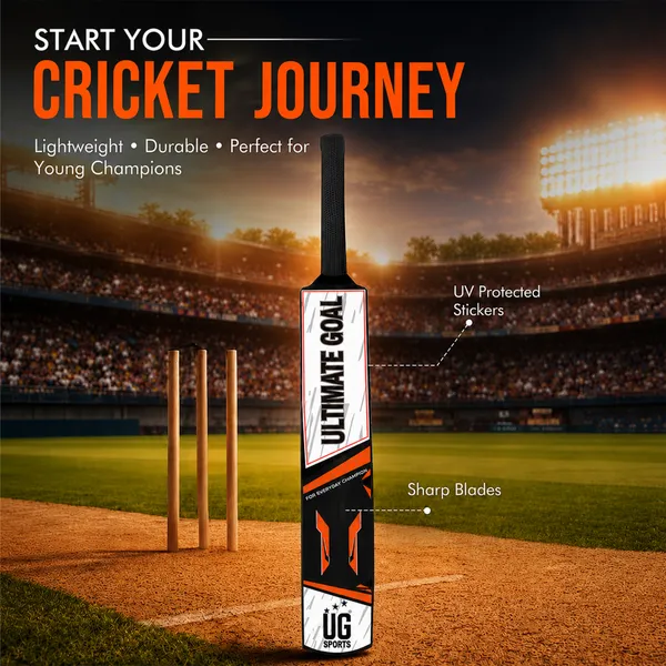 UG_Sports_Plastic_Cricket_Bat_Black_(Size_6)_–_32-Inch_Lightweight_Fiber-Infused_Hard_Plastic_Bat_with_Anti-Slip_Pro_Grip_|_Ideal_for_Age_10-12_Years_&_Soft_Tennis_Ball_Cricket_(Orange_Sticker)
